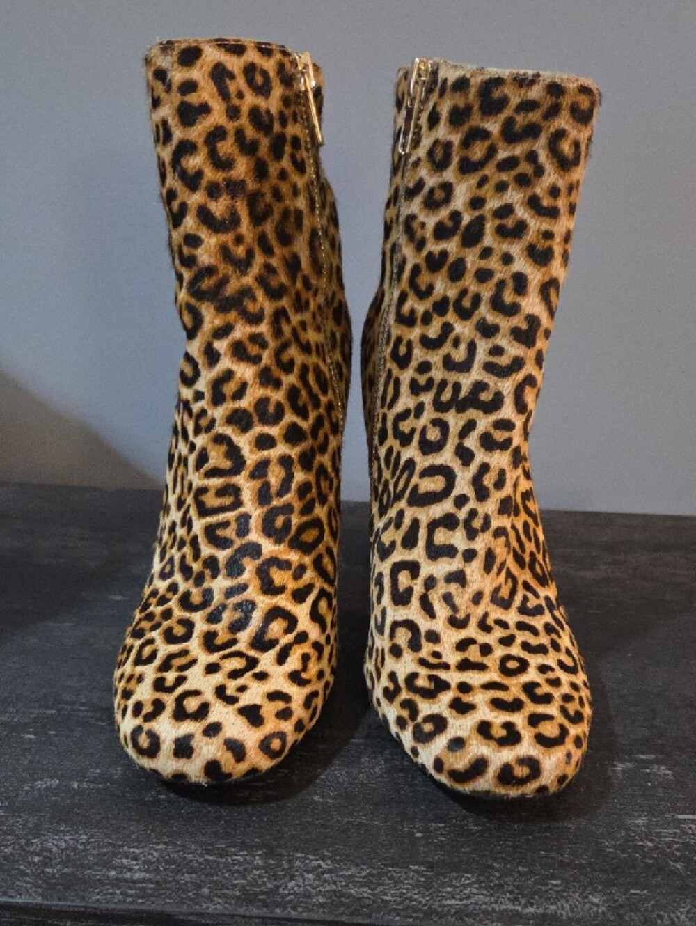 Steve Madden Leopard Print Ankle Boots with Block Heel - Brown - Picture 2 of 5